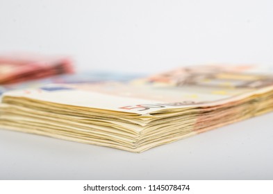 Close-Up Stack of 50 Euro banknotes