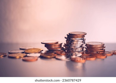 Closeup  stack coins using as business banking and financial concept