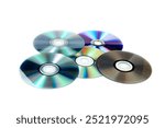 Closeup of a stack compact disc CD and DVD. High resolution compact disc texture CD or DVD. Disks CD, DVD for background. CD, DVD disc unsorted on the ground with light effect. isolated background