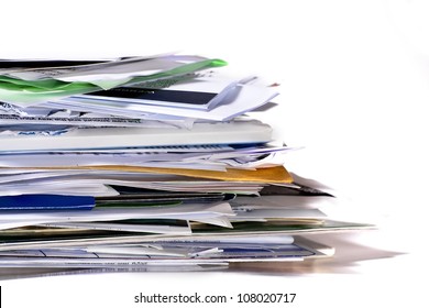 A Close-up Of A Stack Of Paperwork With Copy Space To The Right. Paper Stack.