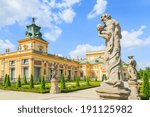 A closeup of statue in gardens of a Wilanow Royal Palace, Warsaw, Poland