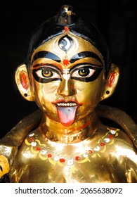 Closeup of a statue of the goddess Kali in a Hindu temple in India. 