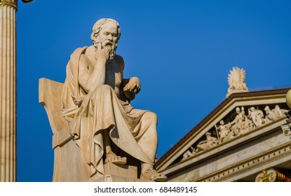 Close-up Statue Of The Greek Philosopher Socrates On The Background Of Sky