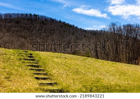 A closeup of stone steps covered with grass near Sherando Lake, Virginia