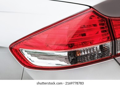 Closeup of stoplight of modern silver car - Shutterstock ID 2169778783