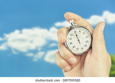 Close-up Stopwatch In Human Hand, Timer