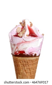 Closeup Strawberry Shortcake Ice Cream Cone