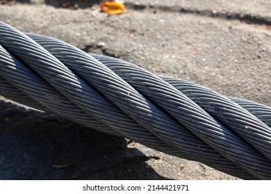 Close-up Of Strong And Thick 
Steel Cable Wire Metal Rope