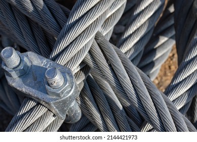 Close-up Of Strong And Thick 
Steel Cable Wire Metal Rope