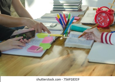 Closeup Students And Teacher Studying And Learning Together Outside Classroom Or Parent Tutoring Subject At Home For Home School Education