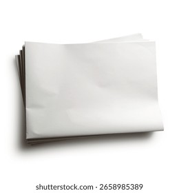 A close-up studio shot features a stack of blank newspaper sheets, ideal for mockups and layouts. The image is isolated, providing a clean and versatile template for showcasing designs, headlines, an