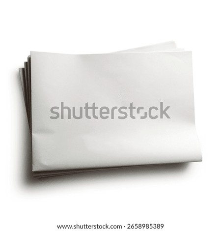 A close-up studio shot features a stack of blank newspaper sheets, ideal for mockups and layouts. The image is isolated, providing a clean and versatile template for showcasing designs, headlines, an
