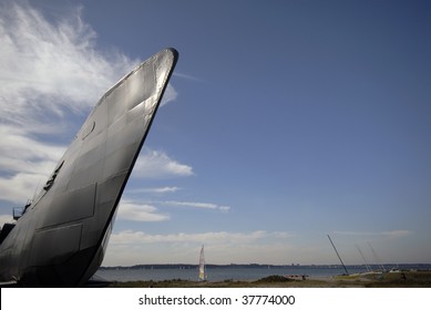 Close-up Submarine From World War 2 - It Is Located On The Beach In Laboe Near Kiel In Germany. Type VII U-Boat U-995.