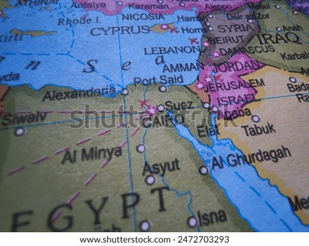 Closeup of Suez in sharp focus on world map.