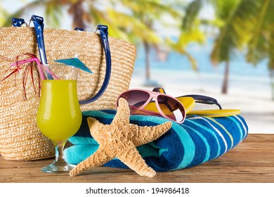 Closeup Summer Accessories On Sandy Beach Stock Photo 194986418 ...