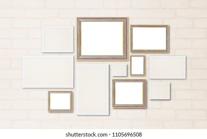 Closeup Surface Frame For Photo Array On Brick Wallpaper At Wall Of House Textured Background