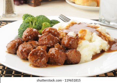 Closeup Of Swedish Meatballs With Gravy