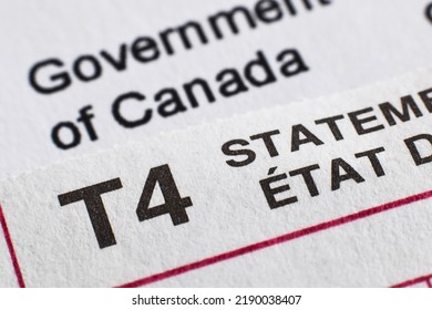 Closeup T4 Government Of Canada Statement For Income Tax Filing