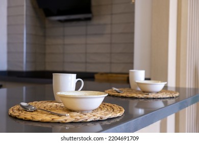 Close-up Of Table Set For Breakfast For Two People With Everything Set Up In A House