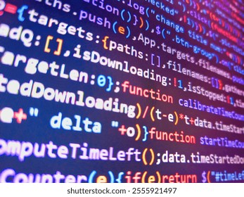 Closeup tablet screen technology background. Website concept in blue virtual space. Remote work search. Social media concept in blue virtual space. Software development monitor. Virtual realtiy.