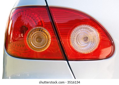 Close-up of a taillight on a silver car