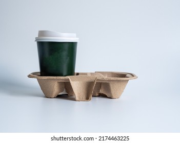 Close-up Takeaway Green Paper Coffee Cup With White Lid Hot Black Coffee(americano), No Sugar Milk, Ready To Drink, Refreshing. Aroma Awake Fresh To Work Placed Isolated On White Background