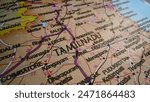 Closeup of Tamilnadu in sharp focus on Indian political map. Political map of India. Indian city map.