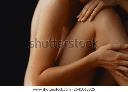 Similar – Image, Stock Photo Female body skin with water drops in shower