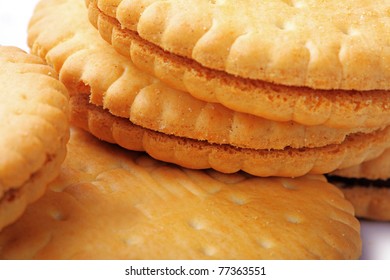 The closeup of tasty fresh sweet yellow cookies