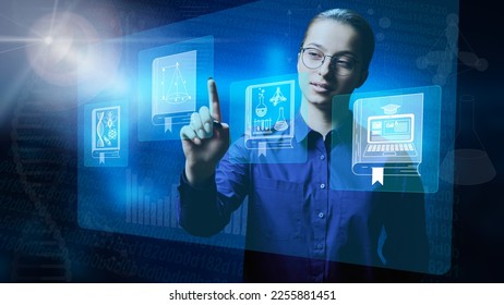 Close-up teenage student using digital screen for learning, education, e-classes