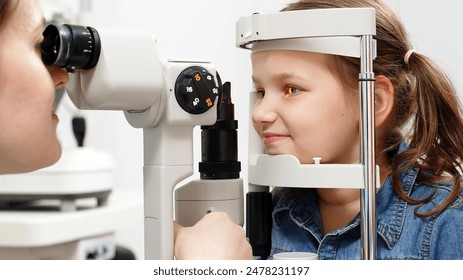 Close-up of a teenager undergoing vision diagnostics. The concept of diagnostics, children's vision diagnostics and vision correction at an early age. - Powered by Shutterstock