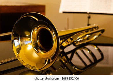 Closeup Of Tenor Trombone On The Table