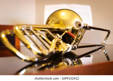 Closeup Of Tenor Trombone On The Table