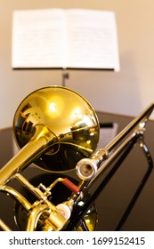 Closeup Of Tenor Trombone On The Table