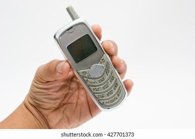 Closeup Of Texting On An Old Cell Phone With Hand