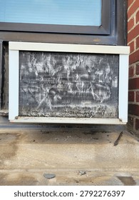 Close-up texture of the back of an old window air conditioner unit.