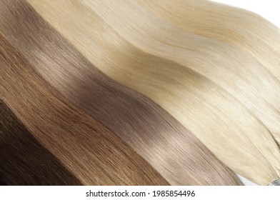 Closeup Texture of A Collection of Different Colors of Pre Bonded Straight Stick Nail Tip (U tip fusion) Human Hair Extensions