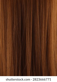 Close-up texture of long straight reddish brown synthetic hair or wig
