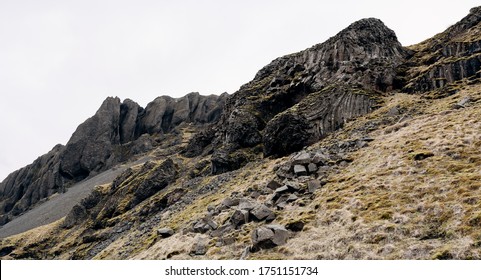 A close-up of the texture of the mountains in Iceland. Basalt volcanic rocks, puff stones covered with moss. - Shutterstock ID 1751151734