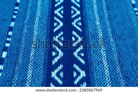 Closeup of Texture and Pattern of Stunning Blue Thai Northern Region's Traditional Textile