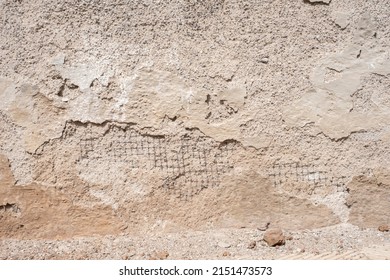 Closeup Of The Texture Of A Shattered Concrete Wall With Holes. Tenerife, Canary Islands, Spain