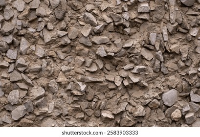 Close-up texture of a stone wall, wall decoration with a mixture of fine stone and concrete