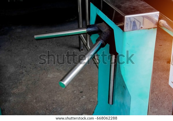 Closeup Three Green Barricade Door Background Stock Photo