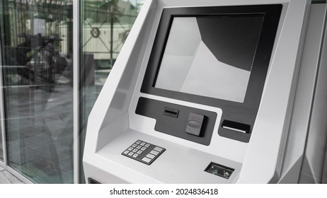 Close-up Of A Ticket Vending Machine With A Blank Black Screen