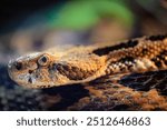 a closeup of a timber rattlesnake face