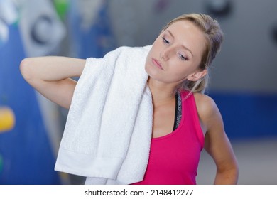 Closeup Of Tired After Sport Young Fitness Girl With Towel