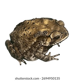 Closeup of a toad on a white background.