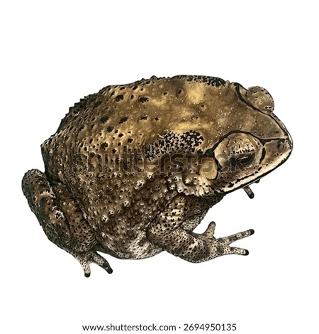 Closeup of a toad on a white background.