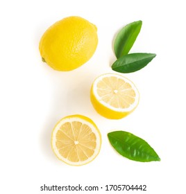 Closeup top view fresh lemon fruit with slice isolated on white background, food and healthy concept
