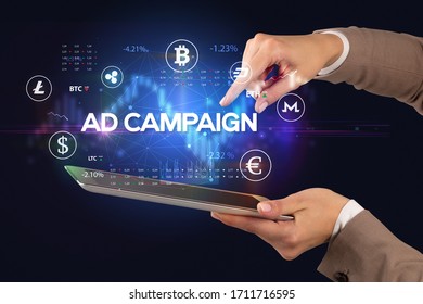 Close-up Of A Touchscreen With AD CAMPAIGN Inscription, Business Opportunity Concept